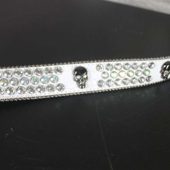 White Faux Leather Woman Belt Skull Rhinestone Western Motorcycle Bling Carnival main image 14